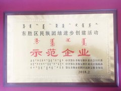 荣朝喜获东胜区民族团结进步示范企业荣誉